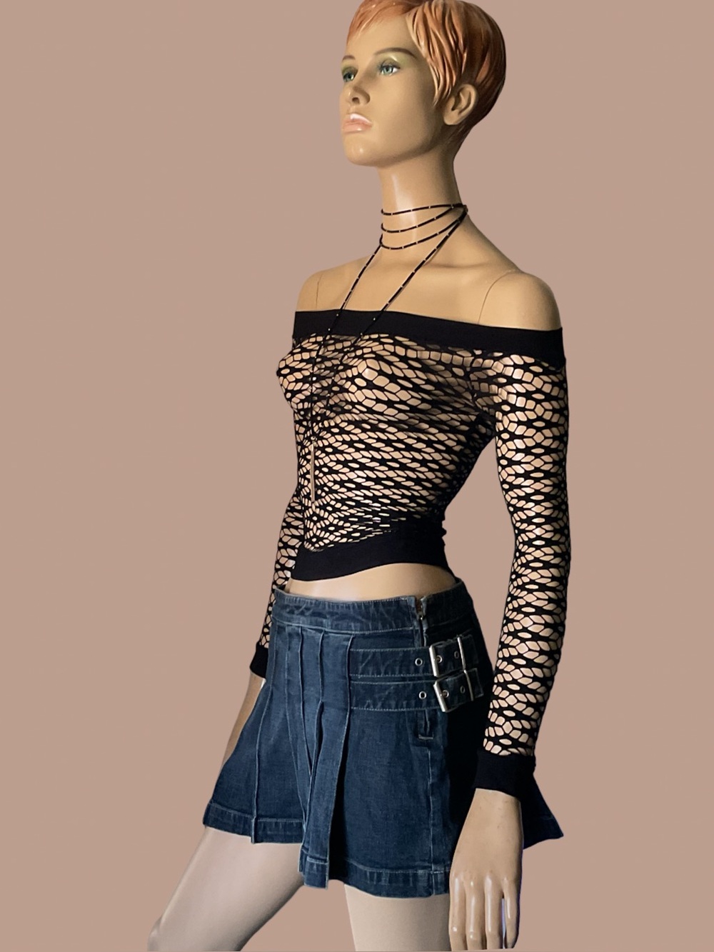 VINTAGE GUESS JEANS PLEATED BUCKLED DARK BLUE MINI SKIRT SIZE 28